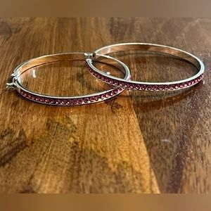 Bebe Silver & Pink Rhinestone Hoop Earrings